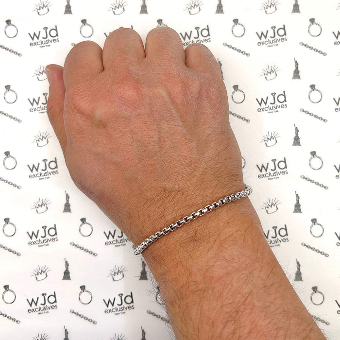 Sterling Silver 3.7mm Round Box Bracelet (Solid Links) 8" - 9" - WJD Exclusives
