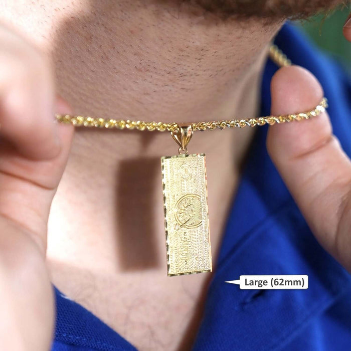 10k Yellow Gold Million Dollar Bill Banknote Money Diamond-Cut Pendant