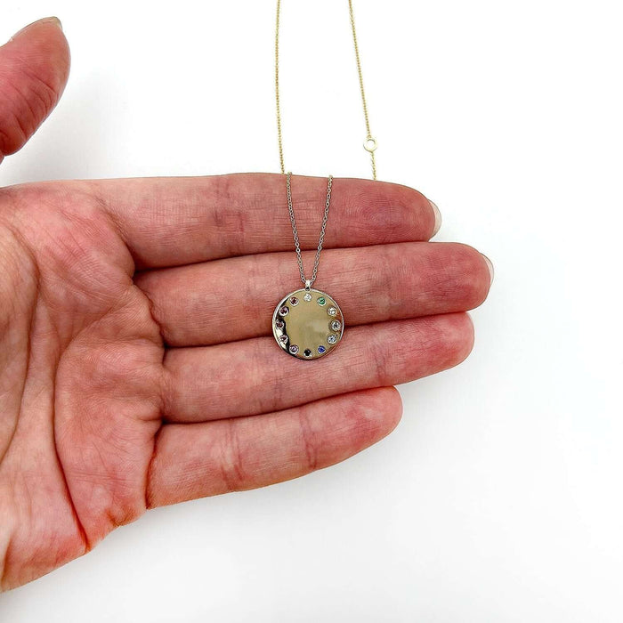 14K Yellow Gold Gemstone & Diamond Dial Medallion Necklace (Solid Links) Adjustable 16" - 18" - WJD Exclusives