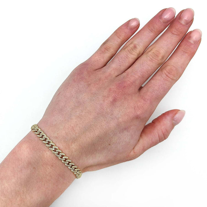 2.20CTW Natural Diamond 10K Yellow White Gold Two - Tone 6mm Cuban Bracelet (Solid Links) 7.5" - WJD Exclusives