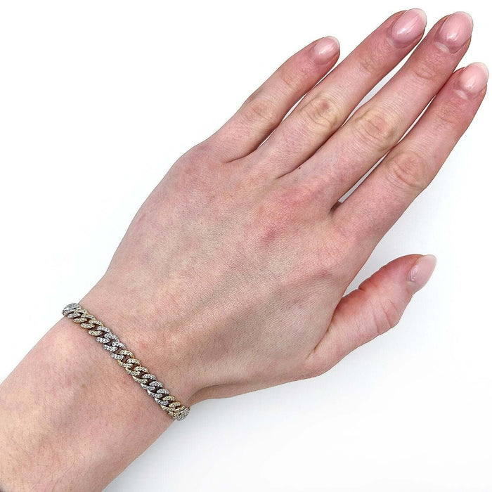 2.20CTW Natural Diamond 10K Yellow White Gold Two - Tone 6mm Cuban Bracelet (Solid Links) 7.5" - WJD Exclusives
