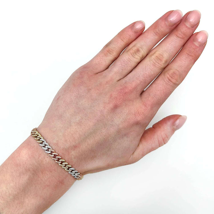 2.10CTW Natural Diamond 10K Rose Gold Tri - Color 6mm Cuban Bracelet (Solid Links) 7" - WJD Exclusives