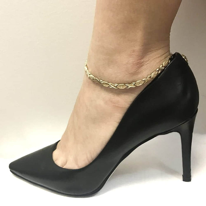 14K Yellow Gold 5.5mm Hugs & Kisses XO Anklet (Hollow) 10"