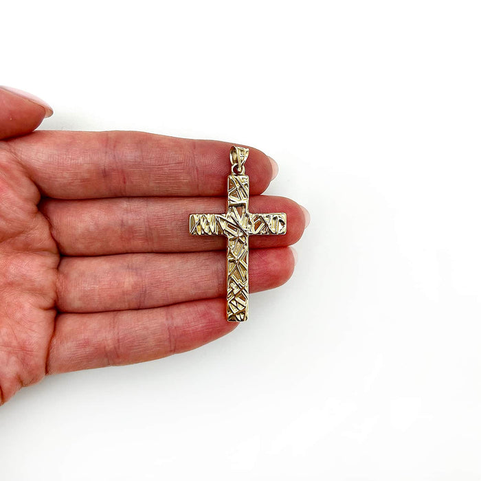 14K Gold Textured Cross Pendant 1.9" - WJD Exclusives