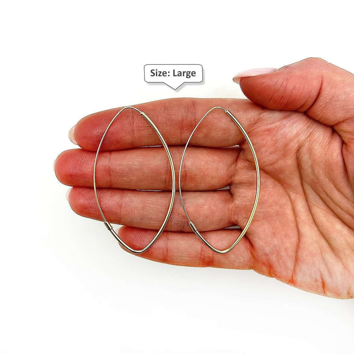 14K Yellow Gold White Rose Marquise Endless Hoop Earrings 35mm - 59mm - WJD Exclusives