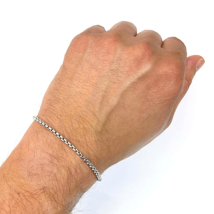 Sterling Silver 3mm Round Box Bracelet (Solid Links) 7" - 9" - WJD Exclusives