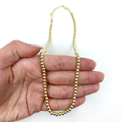 Solid 14K Real Gold 4mm Beaded Chain Necklace 16"-18" Adjustable