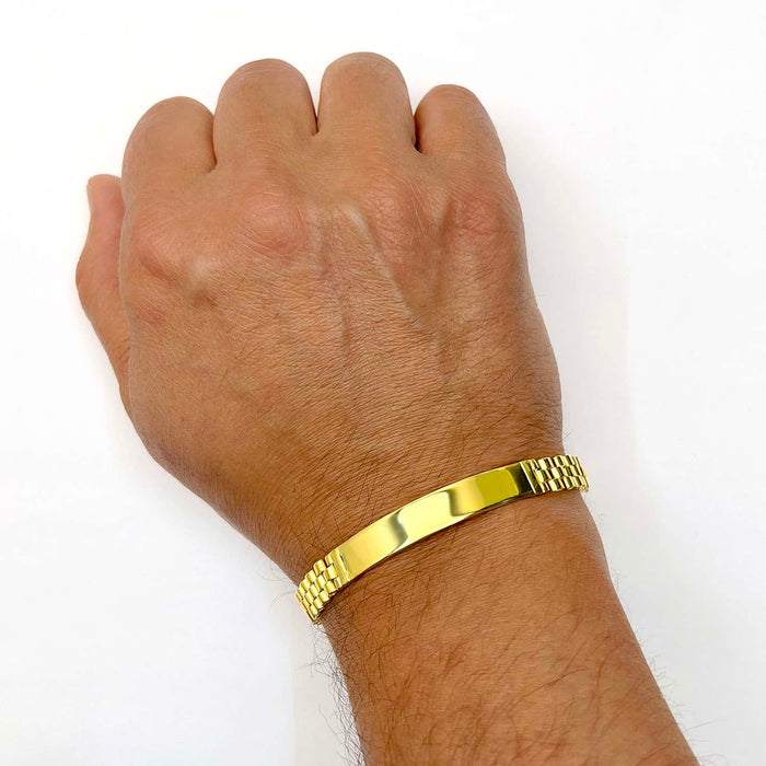 Engravable 18K Gold Over Silver Personalized 7.5mm Jubilee ID Bar Bracelet (Solid Links) 8.5" - WJD Exclusives