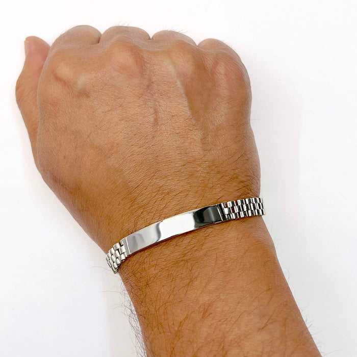 Engravable 18K Gold Over Silver Personalized 7.5mm Jubilee ID Bar Bracelet (Solid Links) 8.5" - WJD Exclusives