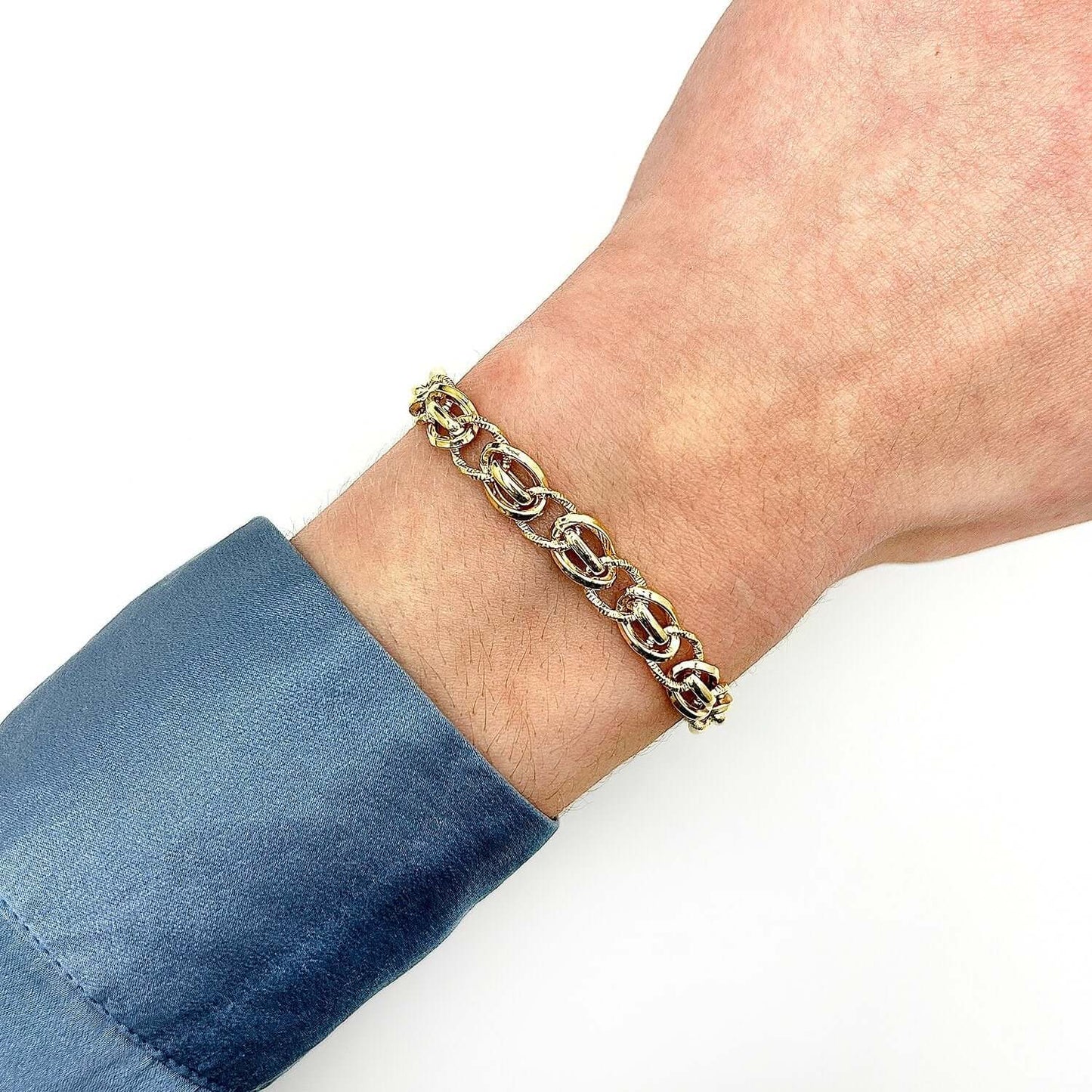 14K Gold Yellow Alternating Oval Diamond-Cut Bracelet 7.5"