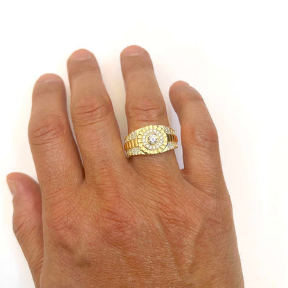 14K Real Gold Yellow CZ Jubilee Signet Ring