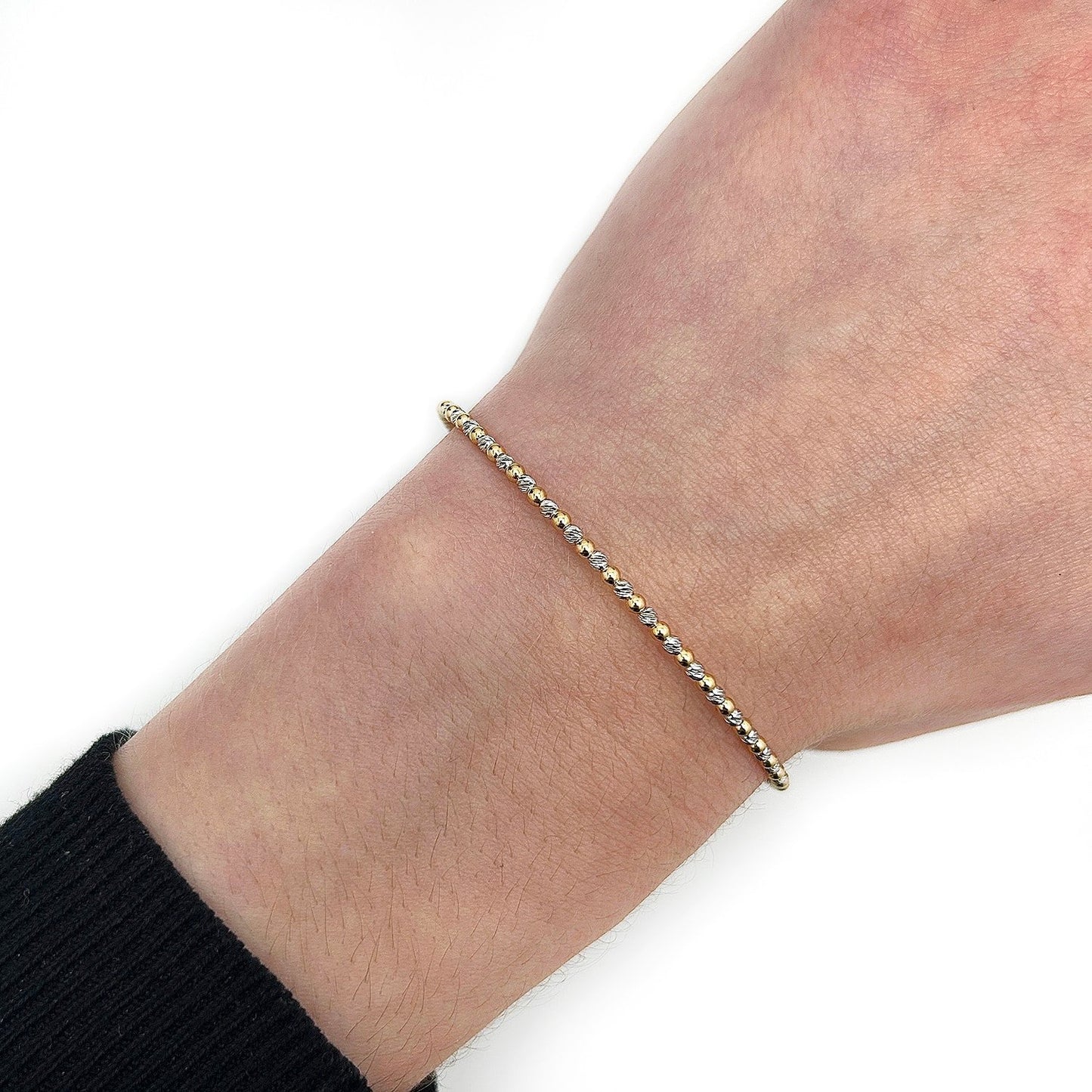 Solid 14K Real Gold Yellow White Two-Tone Bead Ball Bracelet 7"