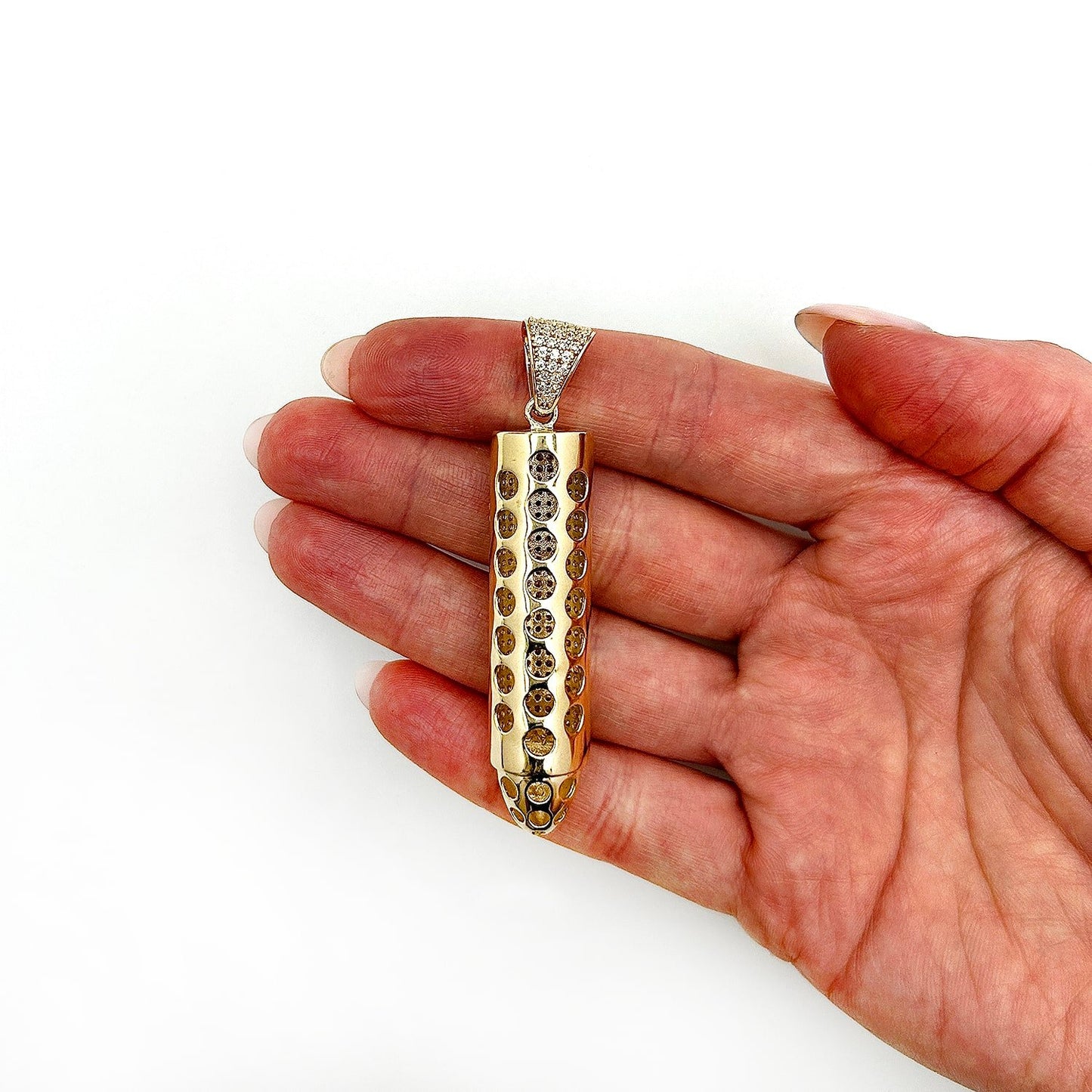 14K Real Gold Bullet-Shaped CZ Pendant 1.7" 2.2" 2.6"