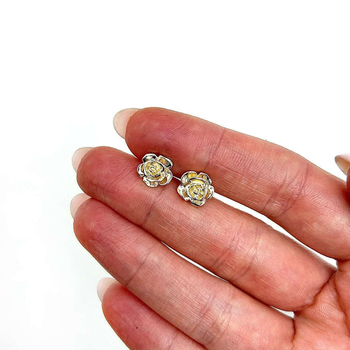 14K Yellow Gold 9.2mm Shiny Fancy Rose Bud Push Back Stud Earrings