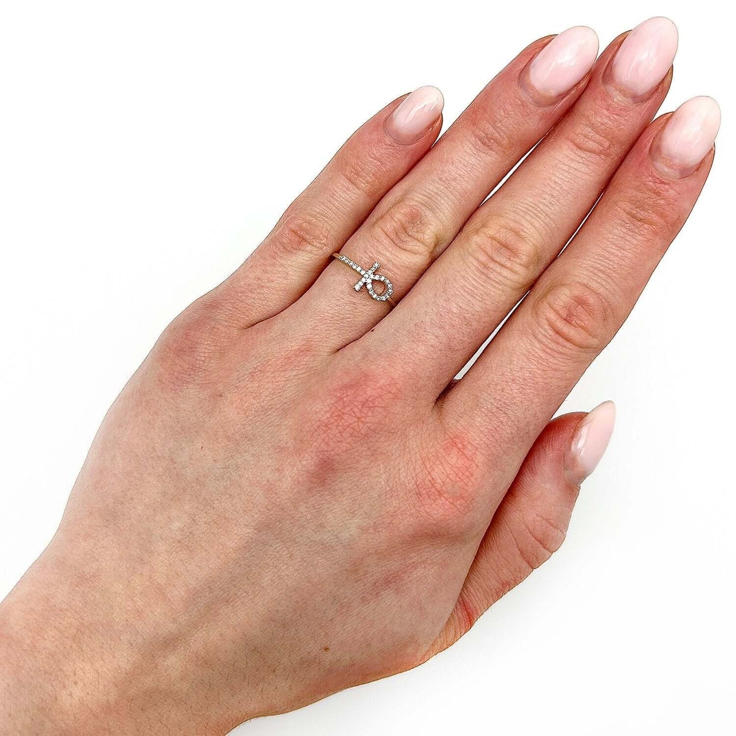 0.10CTW Real Diamond 10K Yellow Gold Sideways Ankh Cross Ring