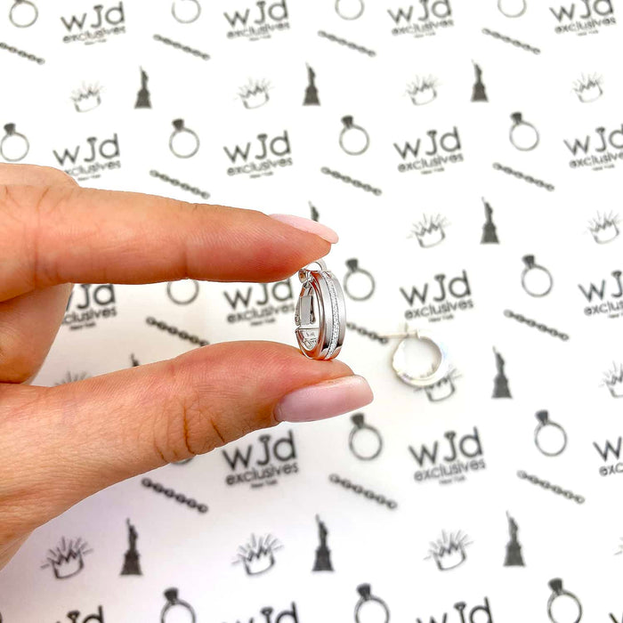 14K White Gold Glitter Strip Line Clip-On Post Half Hoop Earrings 18mm