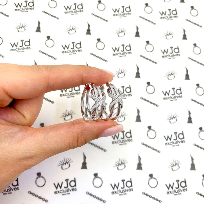 14K White Gold Double Tube Diamond-Cut Ribbon Hoop Earrings 26mm