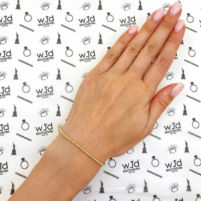 10K Gold 2mm Moon-Cut Ball Beaded Bracelet (Solid Links) 7.5"