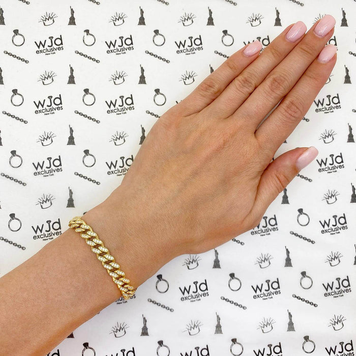 14K Gold CZ Pave 7mm Miami Cuban Bracelet (Hollow) 7", 8"