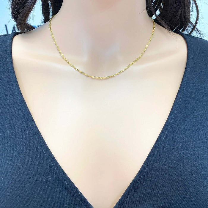 14K Gold 2mm Singapore Chain (Solid Links) 16"-24"