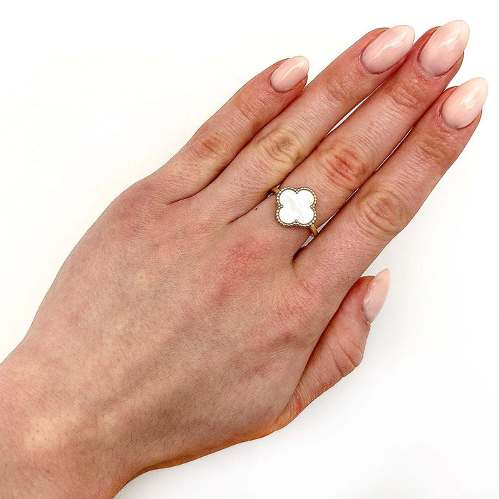 Gold Over Silver Pink, MOP, Black Onyx, White MOP, Malachite, Carnelian Clover Ring - WJD Exclusives