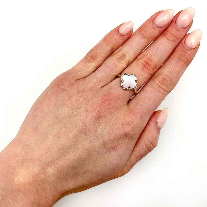 Gold Over Silver Pink, MOP, Black Onyx, White MOP, Malachite, Carnelian Clover Ring - WJD Exclusives