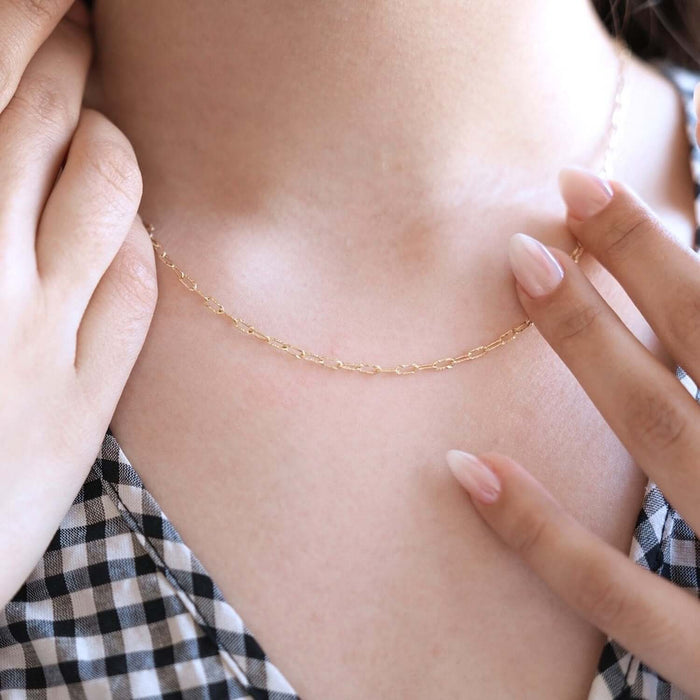 14K Yellow Gold 2mm Diamond-Cut Paperclip Chain (Solid Links) 16"-18"