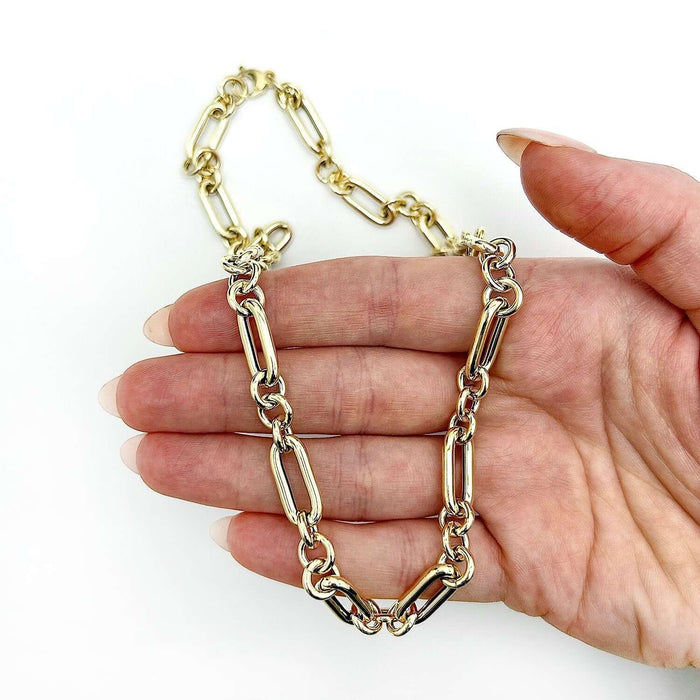 14K Yellow Gold 8mm Alternating Paperclip Chain (Solid Links) 18" - WJD Exclusives