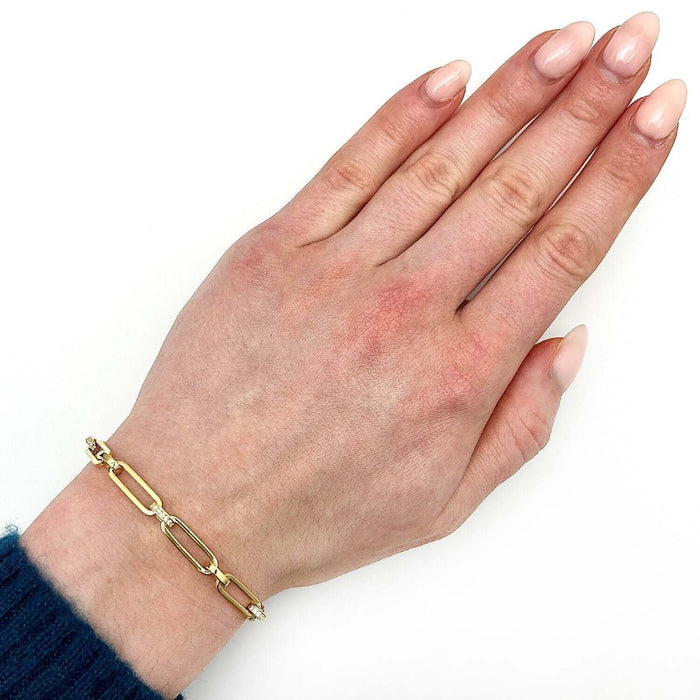 0.35CTW Natural Diamond 5mm 14K Yellow Gold Paperclip Bracelet (Hollow) 7.25" - WJD Exclusives