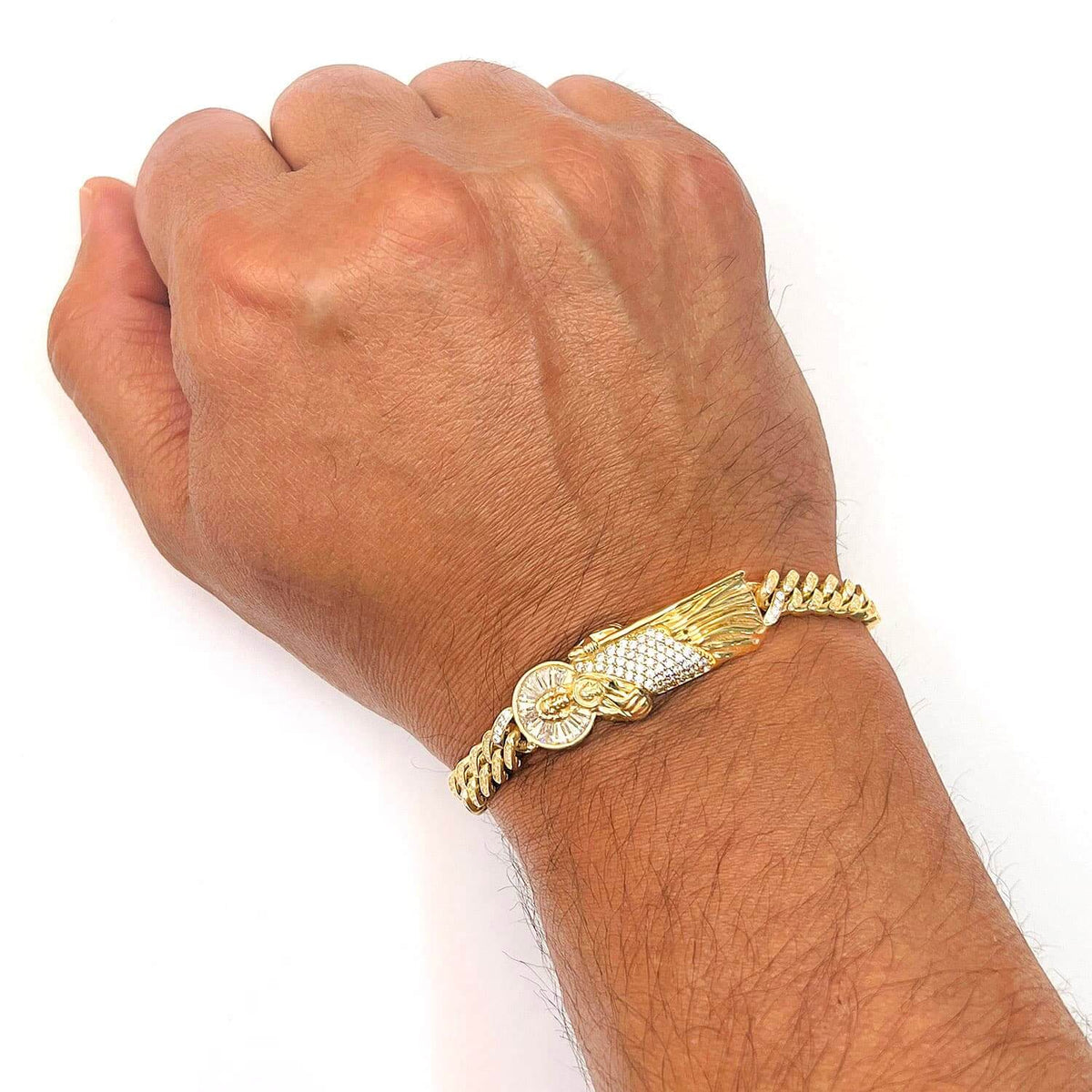 14K Yellow Gold CZ Pave Saint Jude Miami Bracelet (Hollow) 8" - WJD Exclusives