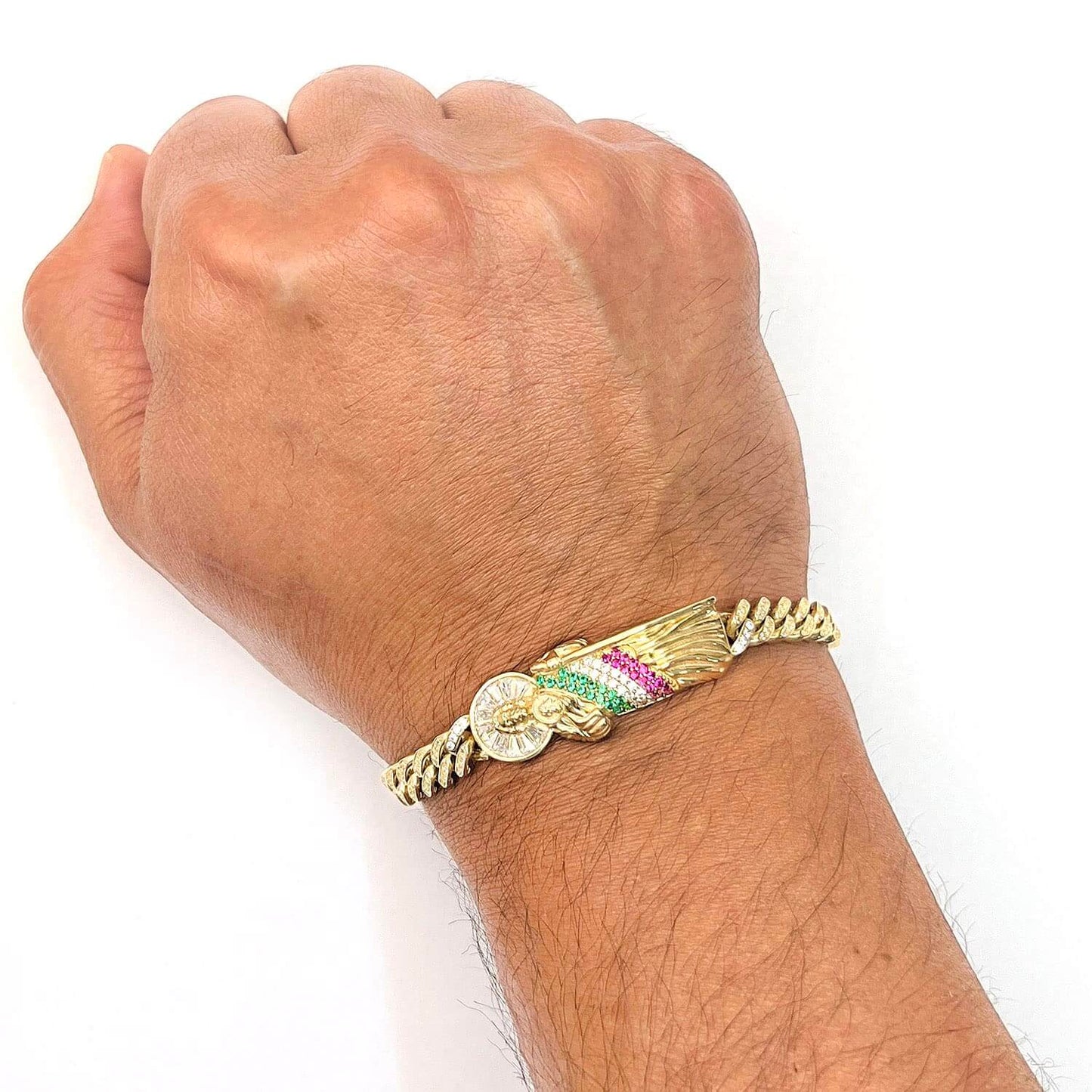 14K Gold Yellow CZ White Green Pink St. Jude Miami Bracelet 8"