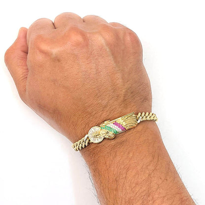 14K Gold Yellow CZ White Green Pink St. Jude Miami Bracelet 8"