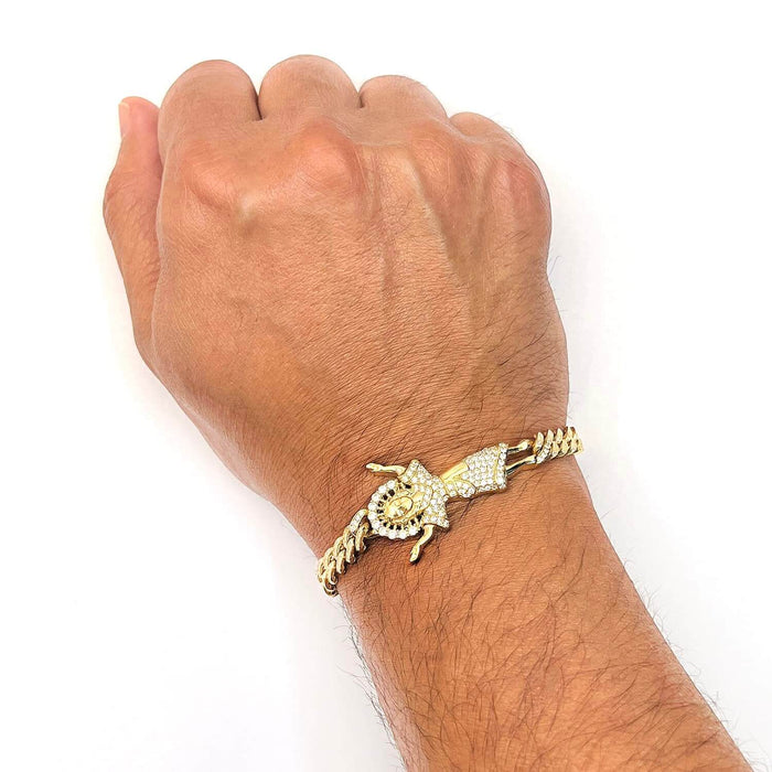 14K Yellow Gold CZ Divino Nino Jesus Miami Bracelet (Hollow) 8.5" - WJD Exclusives