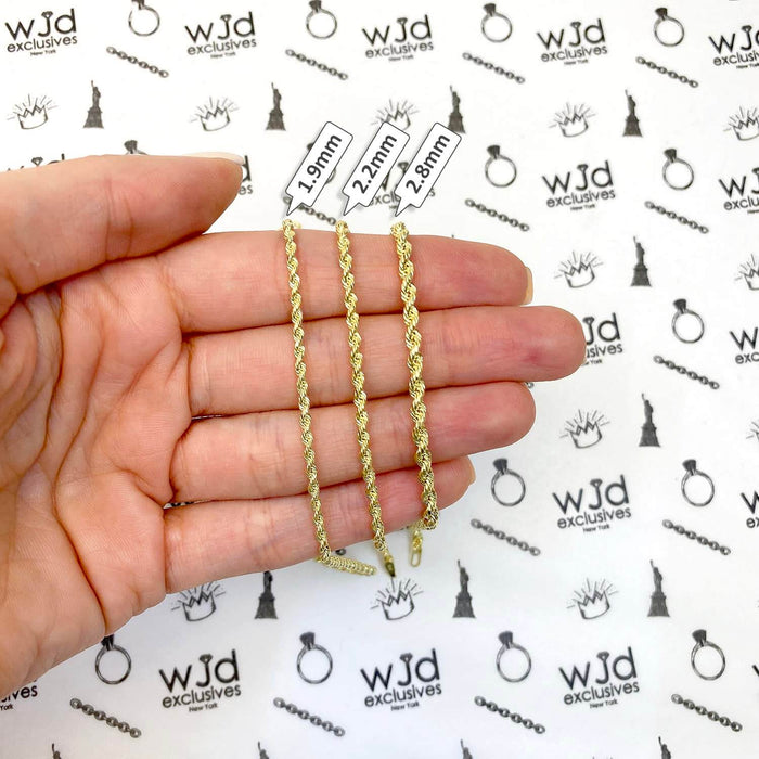 10K Yellow Gold 1.9mm-2.8mm Diamond-Cut Rope Anklet (Hollow) 10"