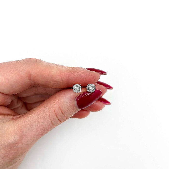 0.15CTW Natural Diamond 10K Gold White Rose Round Cluster Stud Earrings 5mm - WJD Exclusives