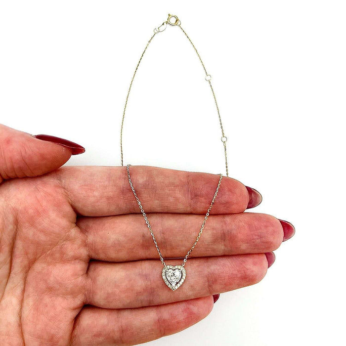 Natural Diamond 10K Yellow White Rose Gold Heart Necklace (Solid Links) 16" - 18" - WJD Exclusives
