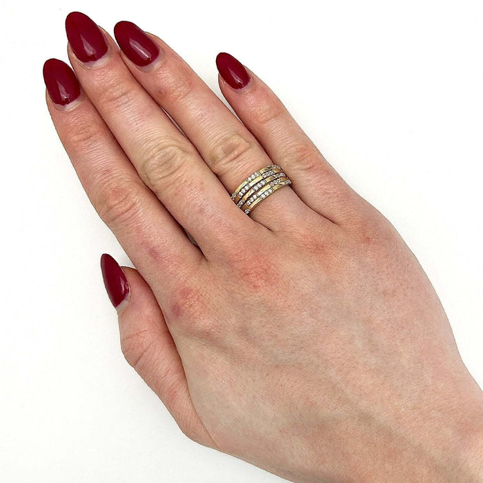 1.50CTW CZ 10K Gold Yellow Multi - Row Cocktail Ring - WJD Exclusives