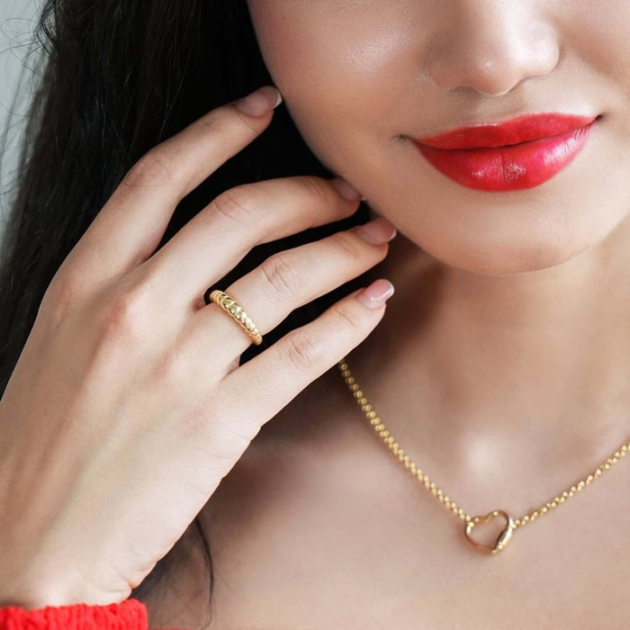 18K Yellow Gold Over Sterling Silver Croissant Ribbed Dome Ring - WJD Exclusives