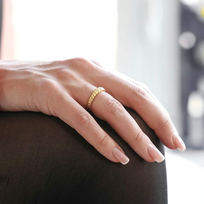 18K Yellow Gold Over Sterling Silver Croissant Ribbed Dome Ring - WJD Exclusives