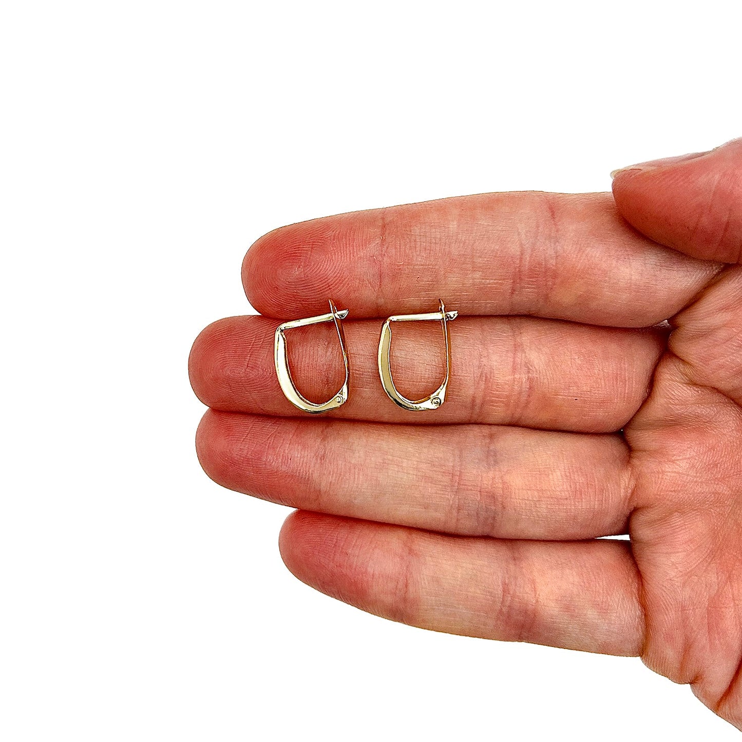Real 14K Gold Polished Oval Hinged Huggie Earrings 15mm