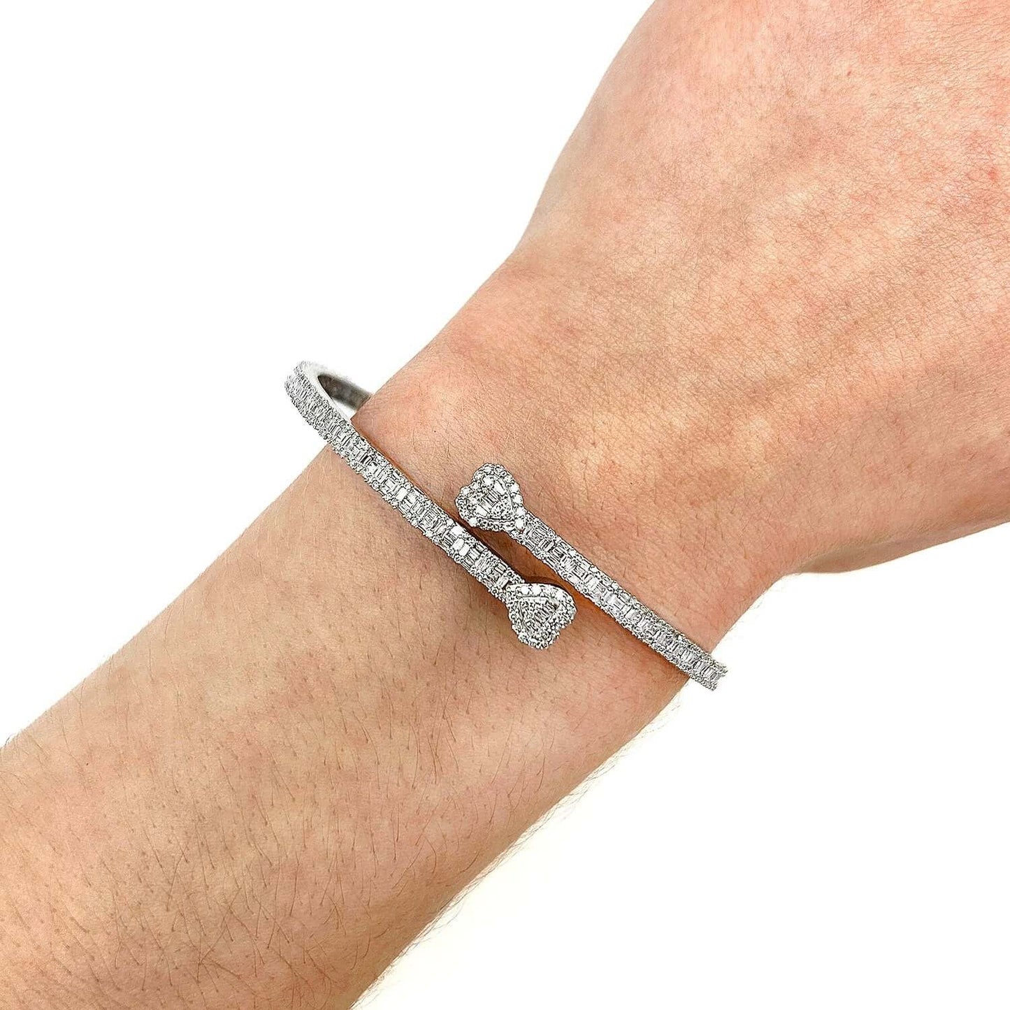 2.65CTW Natural Diamond 10K Gold Yellow White Rose Heart Cuff Bangle Bracelet