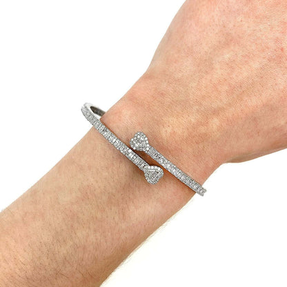 2.65CTW Natural Diamond 10K Gold Yellow White Rose Heart Cuff Bangle Bracelet