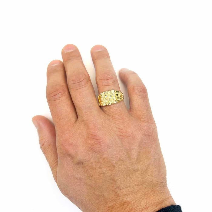 Solid 10K Gold Yellow Diamond-Cut Nugget Ring