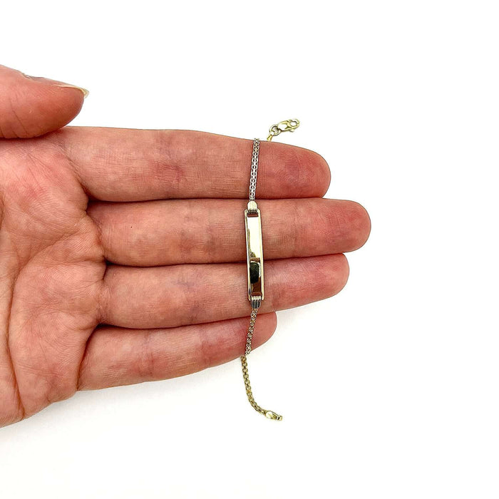 Kids 14K Yellow Gold Round Bismark ID Engravable Bracelet (Solid Links) 6" - WJD Exclusives