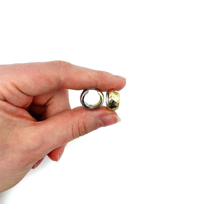 14K Yellow Gold White 2 - Tone 7.5mm Hammered Huggie Hoop Reversible Earrings 16mm - WJD Exclusives