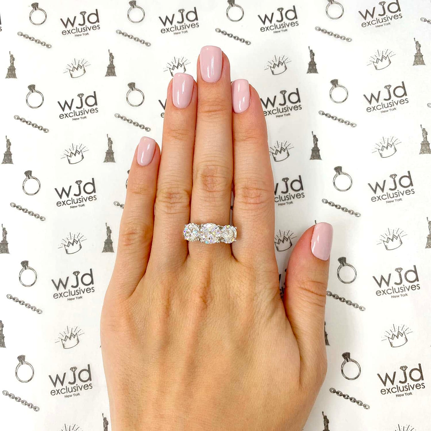 5CTW Real Moissanite Round-Cut 14K Real Gold White 3-Stone Anniversary Ring