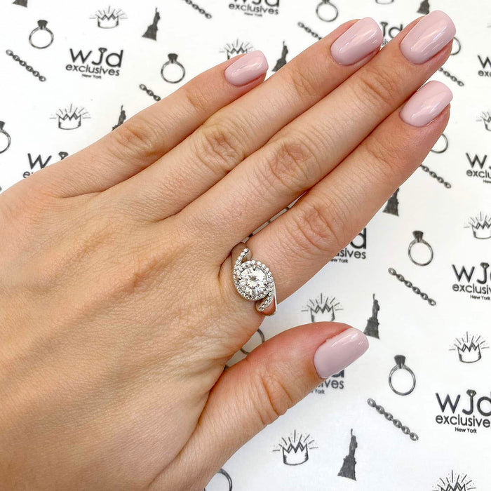 2CTW Natural Diamond Moissanite Halo Swirl 18K Gold White Bridal Engagement Ring