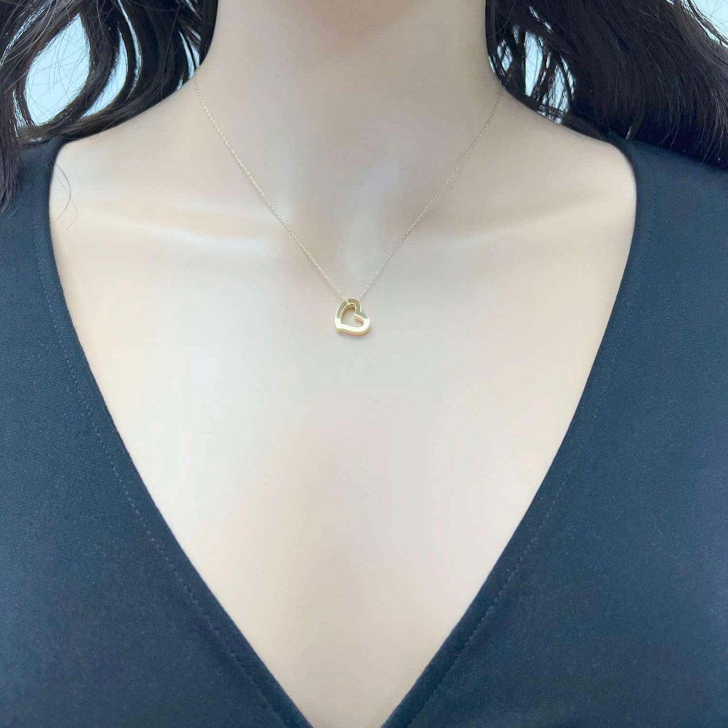 14K Real Gold Yellow, White, Rose Rope Open Heart Pendant Necklace 18"