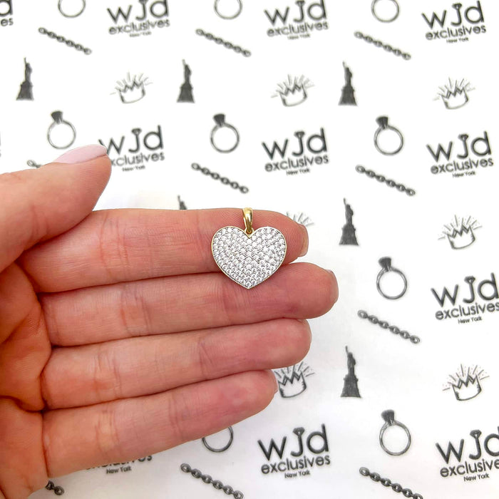 14K Yellow White Gold 1Ct Round-Cut Pave Set CZ Heart Pendant