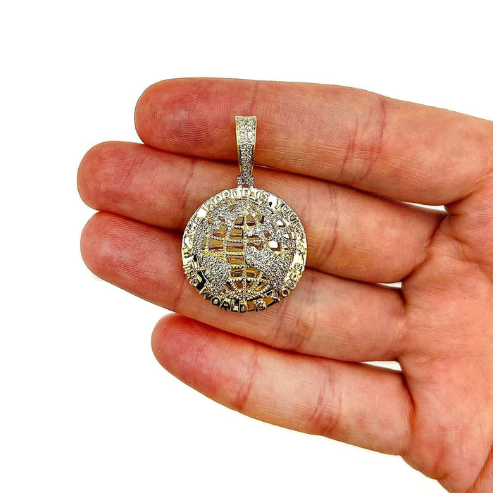 0.50CTW Natural Diamond 10K Yellow Gold The World is Yours Globe Pendant 1.5" - WJD Exclusives